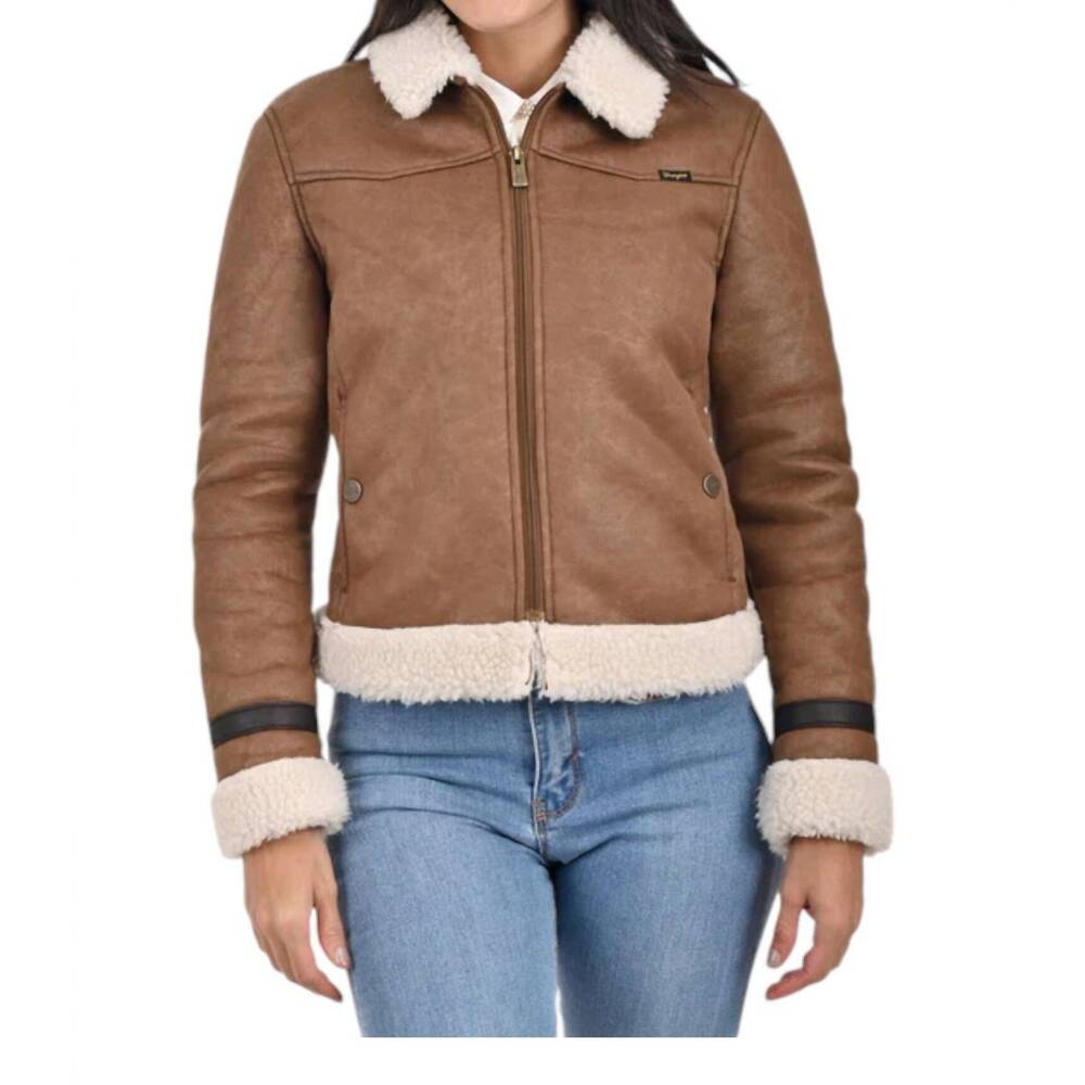 NEW WRANGLER ladies coat with sheepskin on collar and cuffs in capuccino